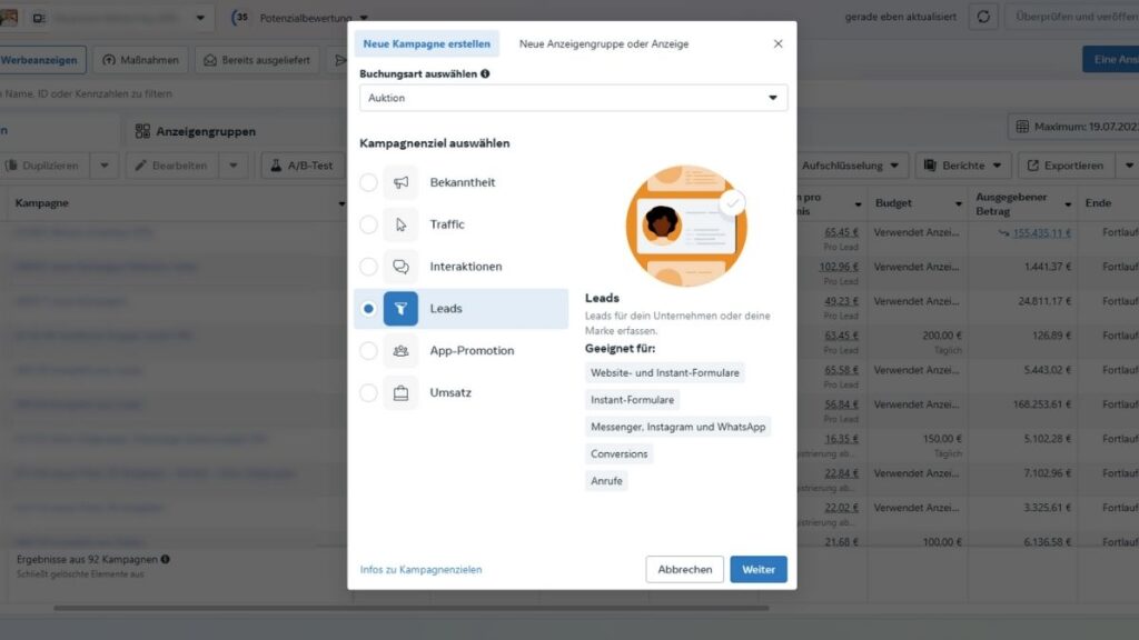 Kampagnen im Werbeanzeigenmanager