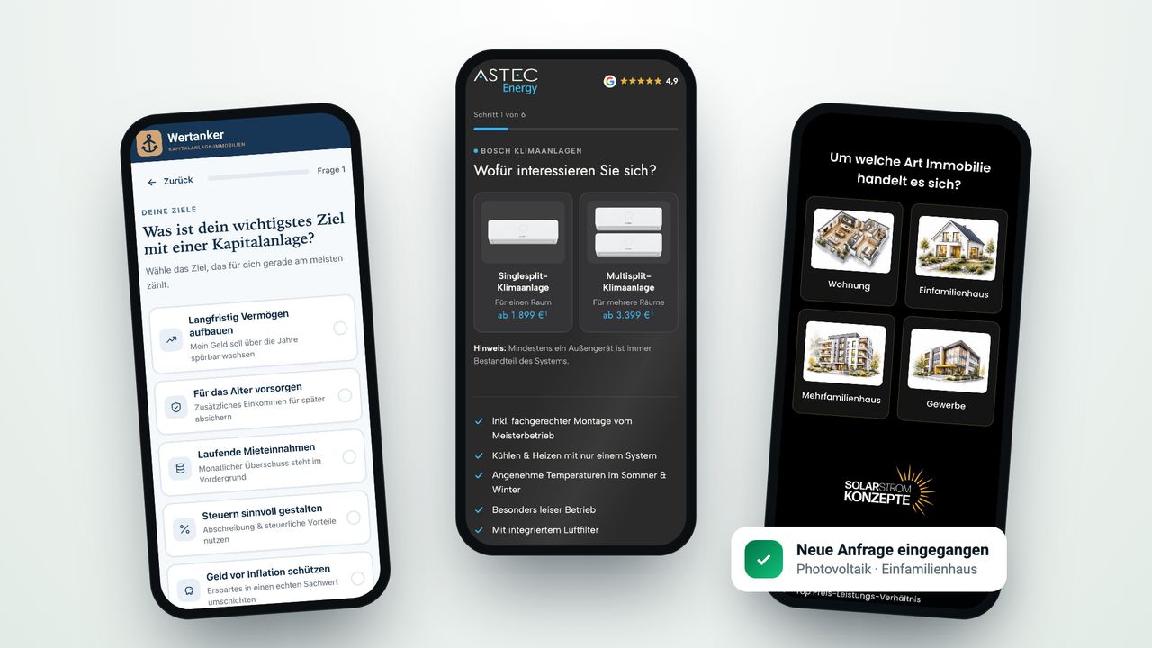 Funnels für Wertanker, ASTEC Energy und Solarstrom Konzepte auf dem Smartphone