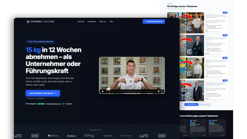 Conversion-optimierte Landingpage für Staudigl Coaching mit Teilnehmer-Ergebnissen und Beratung